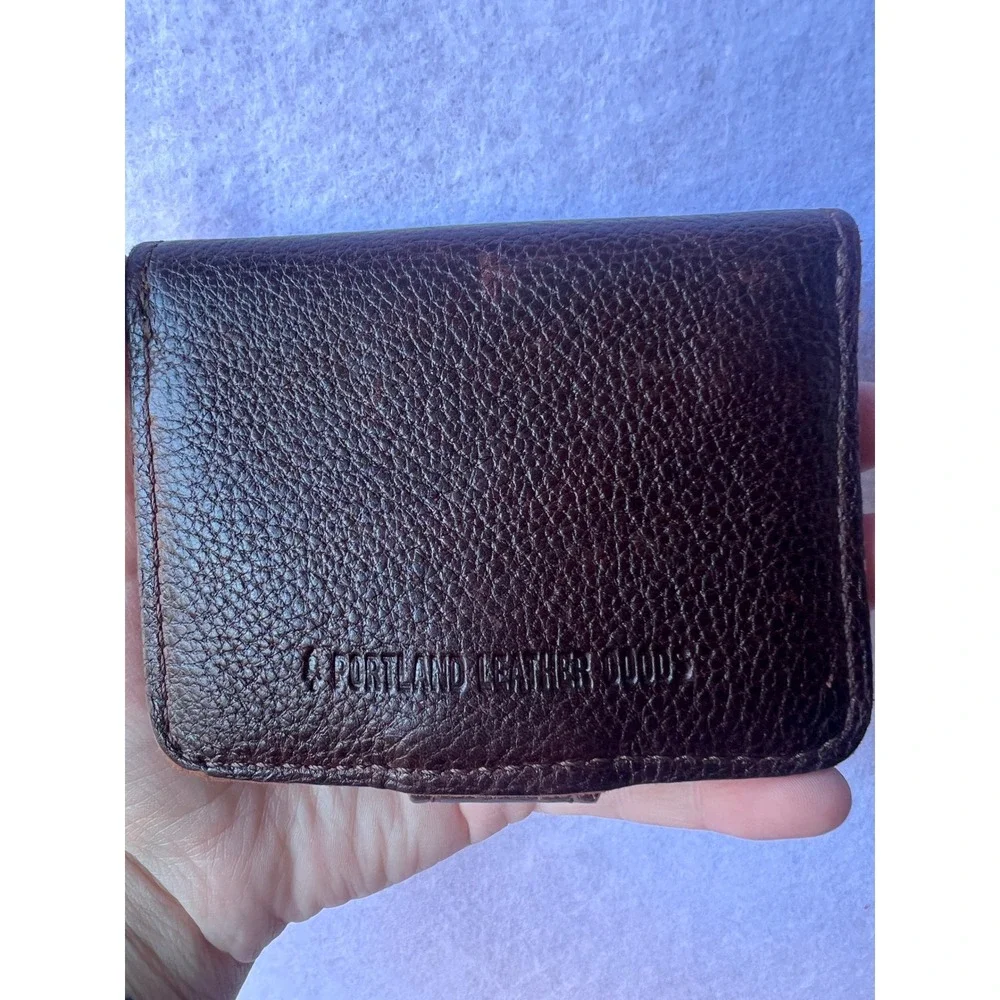Portland Leather Goods Bifold Wallet Brown Pebbled Leather Snap Coin Pocket